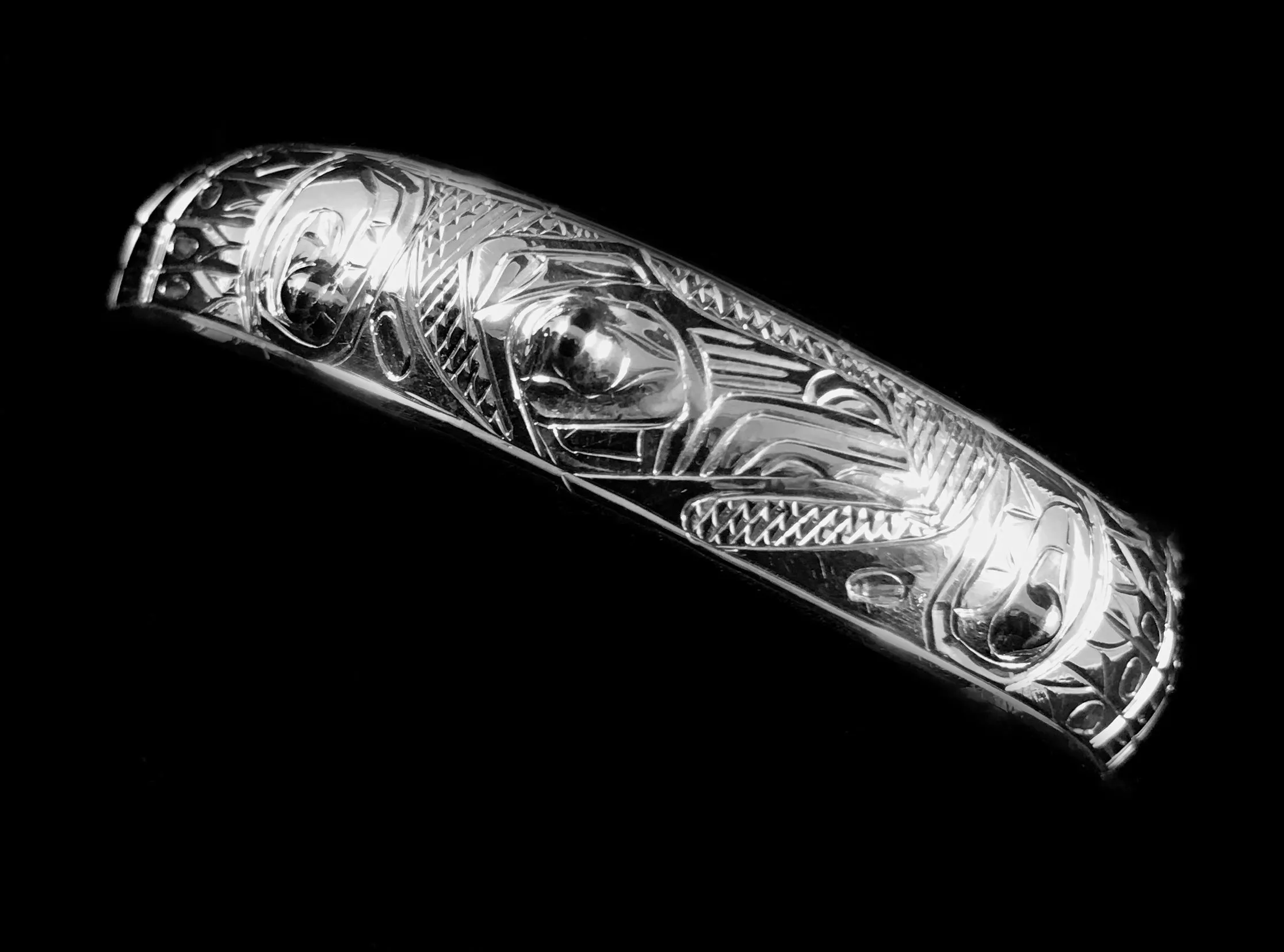 Alaska Native Hand-Carved 1/2" Silver Bracelet  Formline Design by Tlingit Artist Gene Chilton