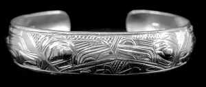 Alaska Native Hand-Carved 1/2" Silver Bracelet  Formline Design by Tlingit Artist Gene Chilton