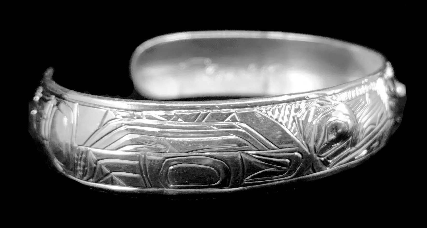 Alaska Native Hand-Carved 1/2" Silver Bracelet  Formline Design by Tlingit Artist Gene Chilton
