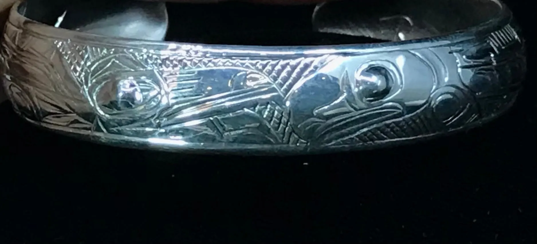 Alaska Native Hand-Carved 1/2" Silver Bracelet  Formline Design by Tlingit Artist Gene Chilton