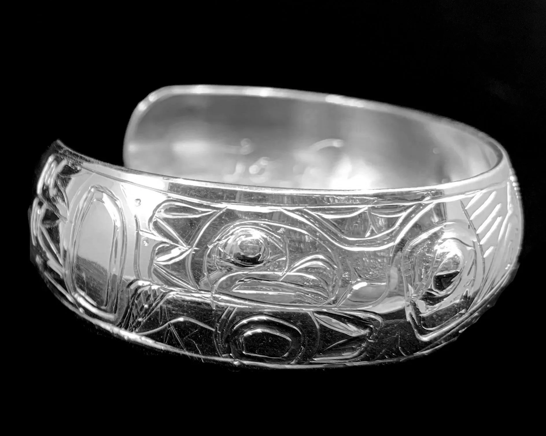 Alaska Native Hand-Carved 3/4" Silver Bracelet  Formline Design by Tlingit Artist Gene Chilton