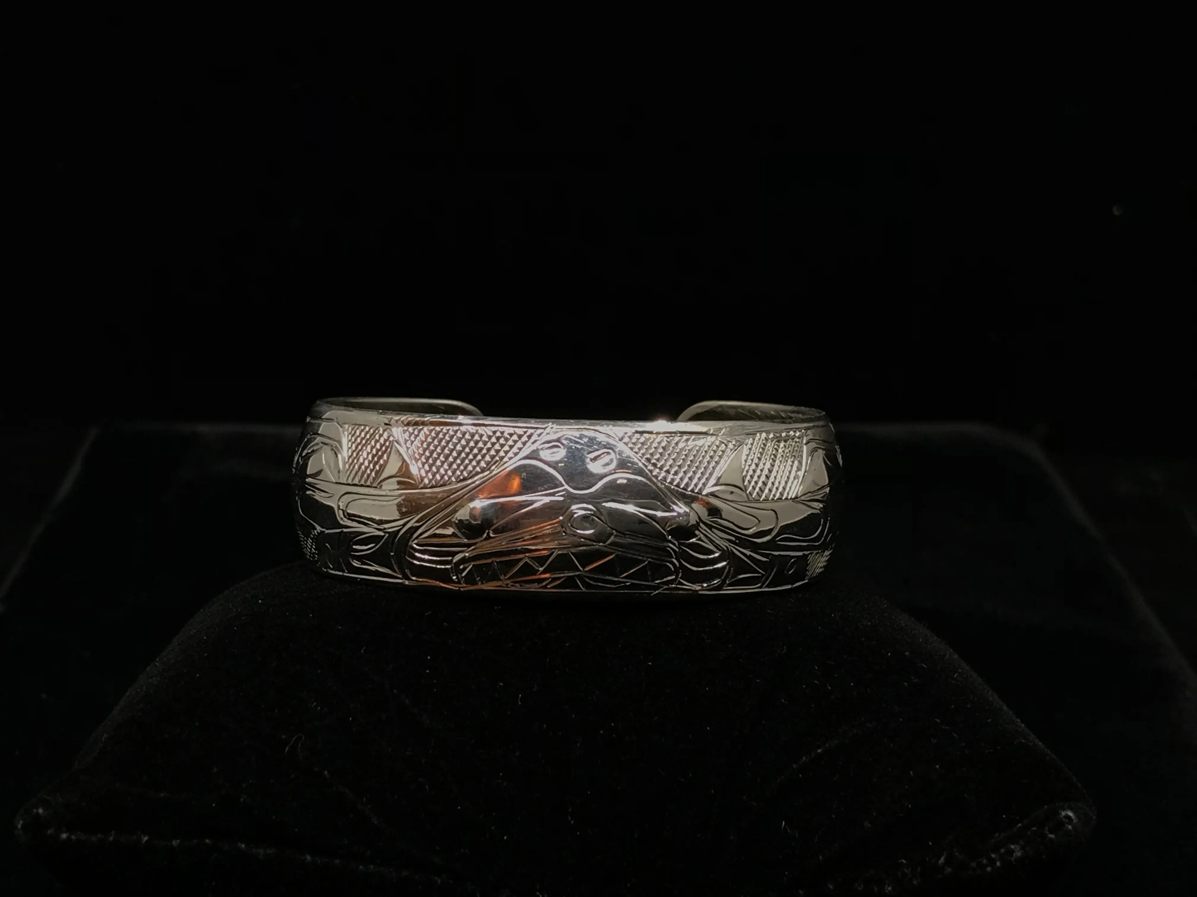Alaska Native Hand-Carved 3/4" Silver Bracelet  Formline Design by Tlingit Artist Gene Chilton
