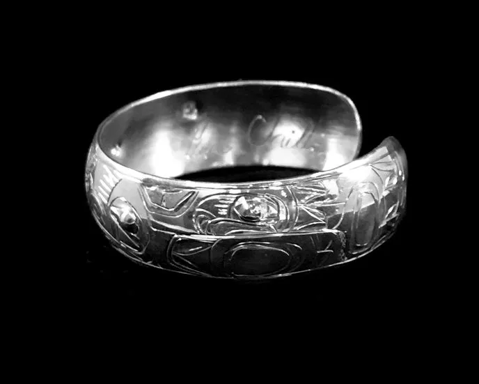 Alaska Native Hand-Carved 3/4" Silver Bracelet  Formline Design by Tlingit Artist Gene Chilton