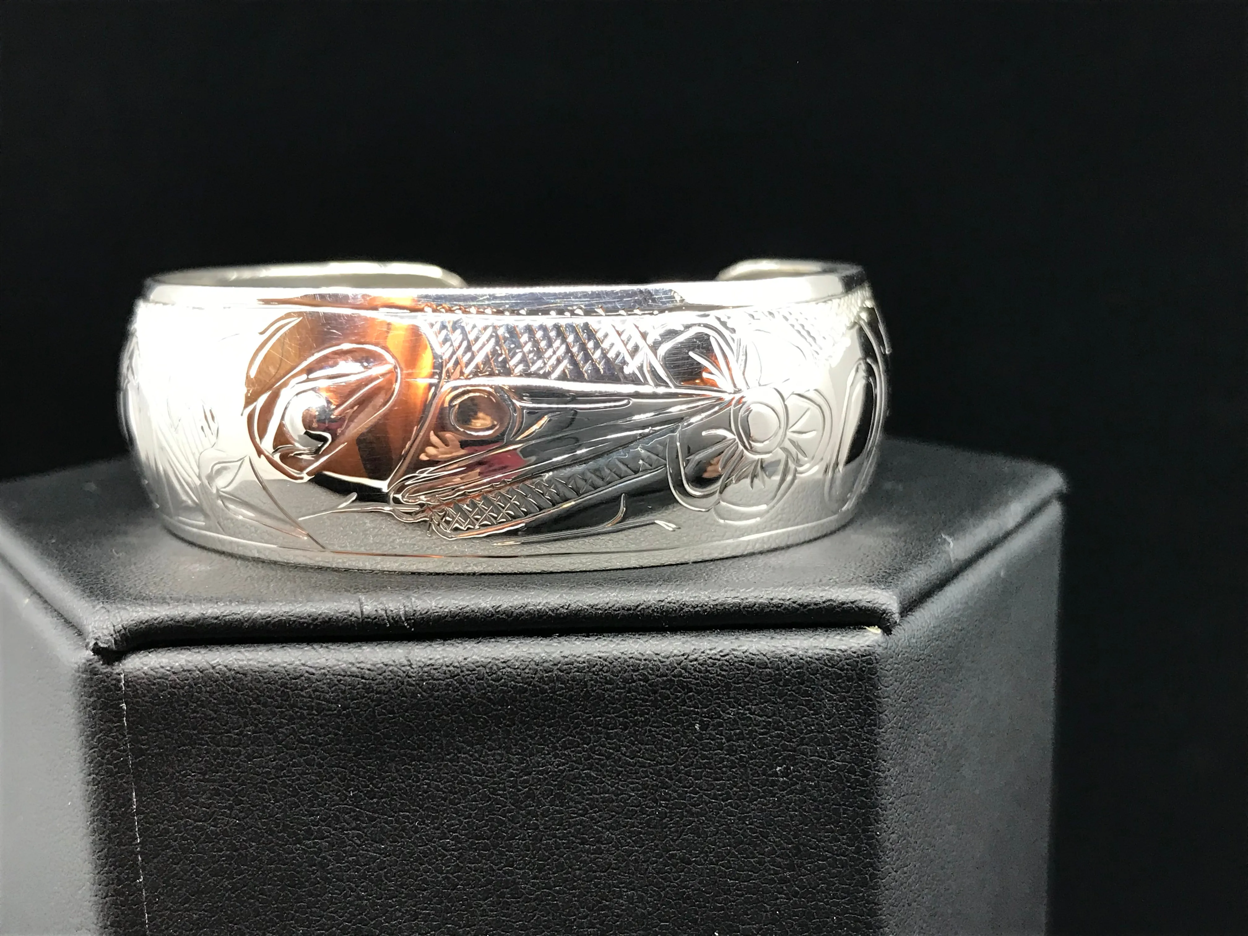 Alaska Native Hand-Carved 3/4" Silver Bracelet  Formline Design by Tlingit Artist Gene Chilton