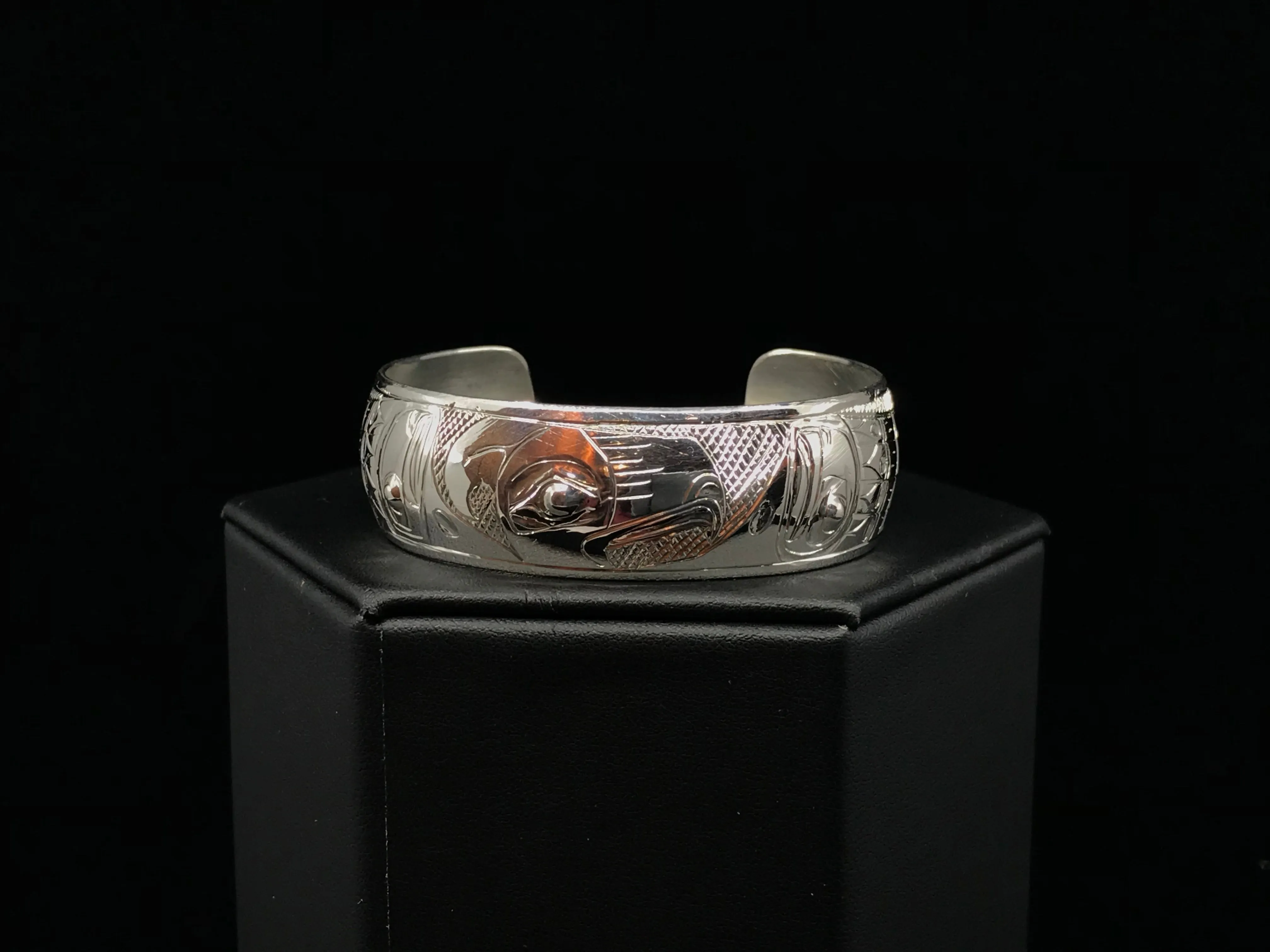 Alaska Native Hand-Carved 3/4" Silver Bracelet  Formline Design by Tlingit Artist Gene Chilton
