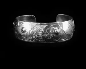 Alaska Native Hand-Carved 3/4" Silver Bracelet  Formline Design by Tlingit Artist Gene Chilton