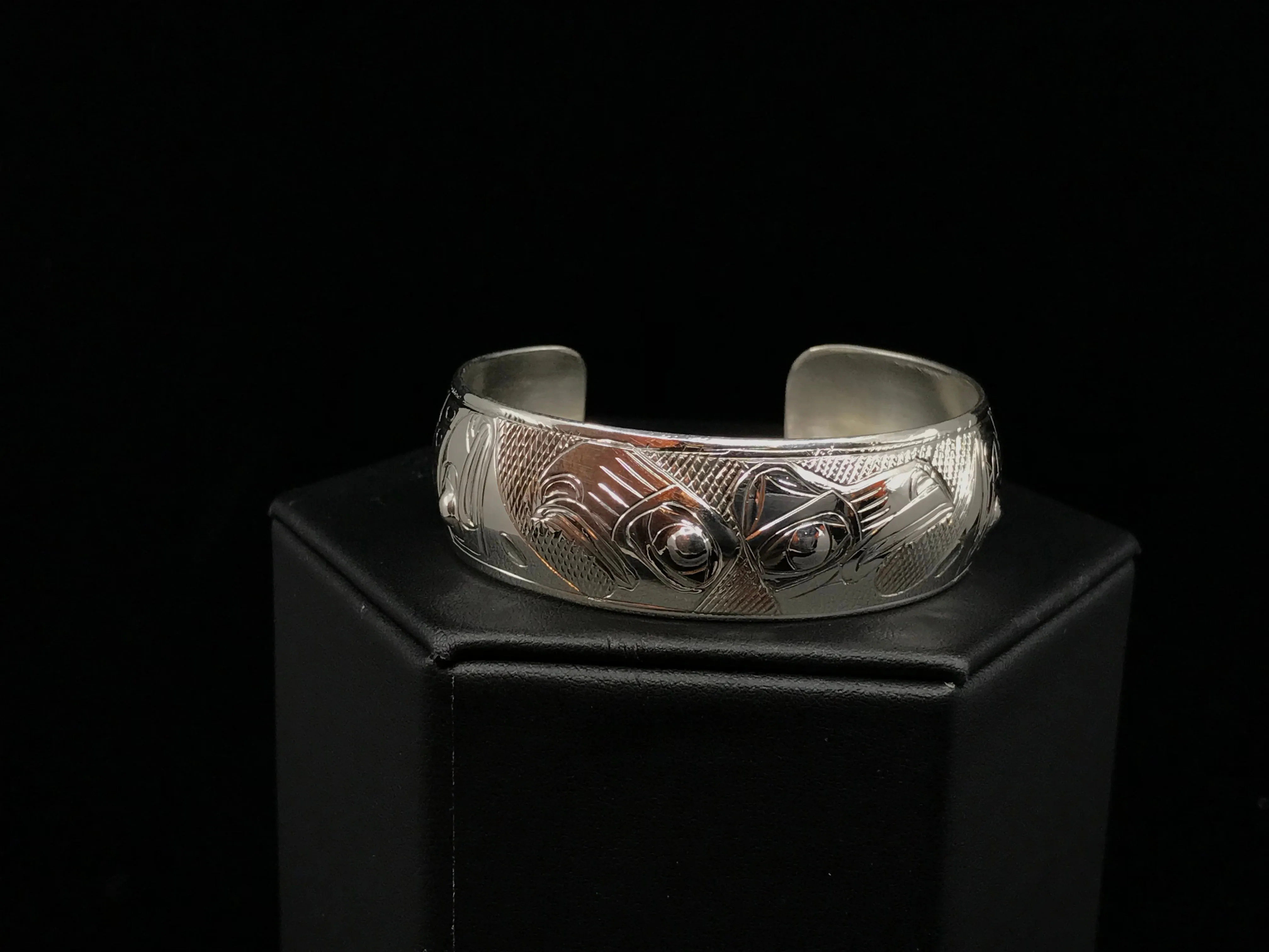Alaska Native Hand-Carved 3/4" Silver Bracelet  Formline Design by Tlingit Artist Gene Chilton