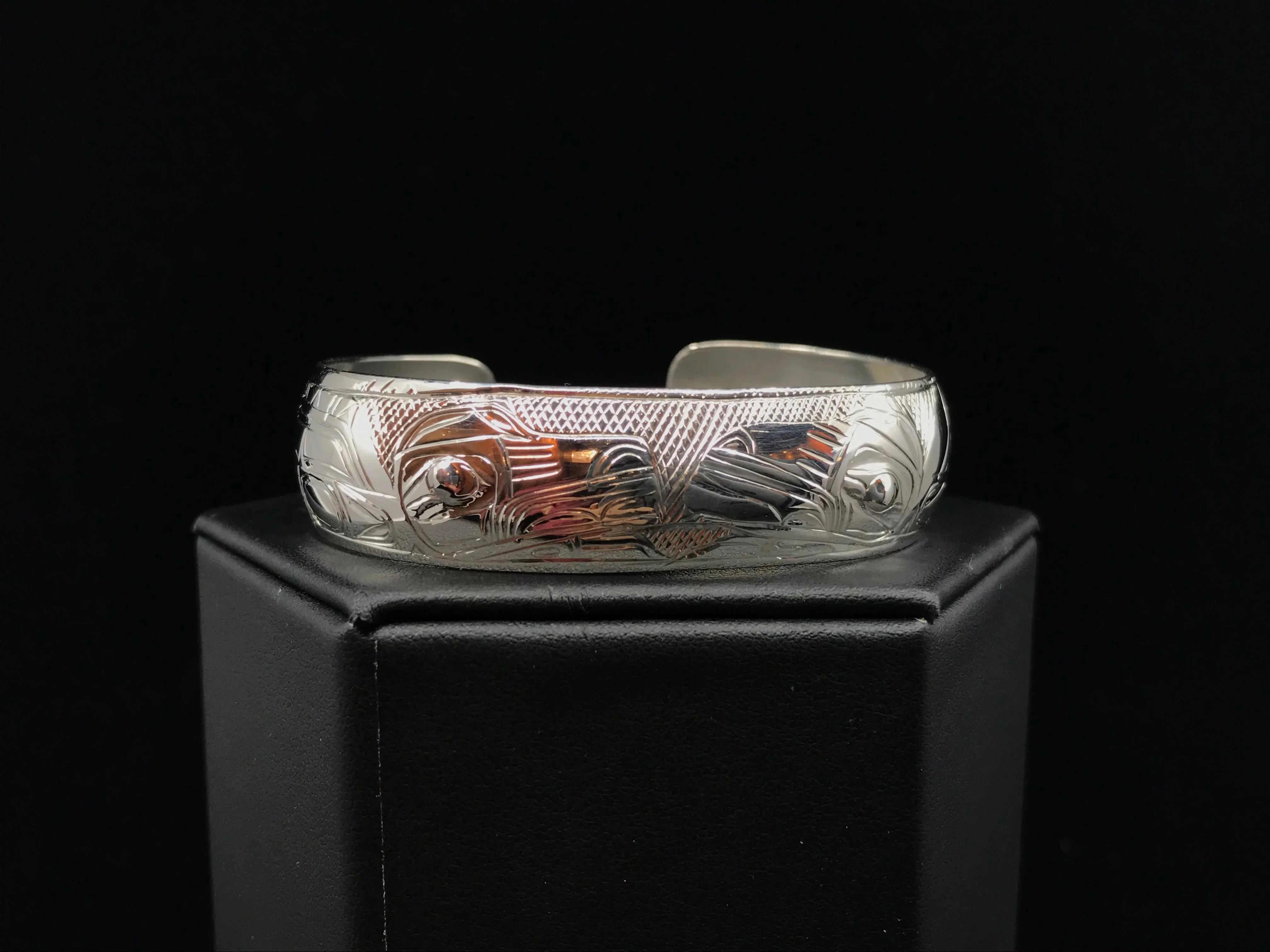 Alaska Native Hand-Carved 3/4" Silver Bracelet  Formline Design by Tlingit Artist Gene Chilton