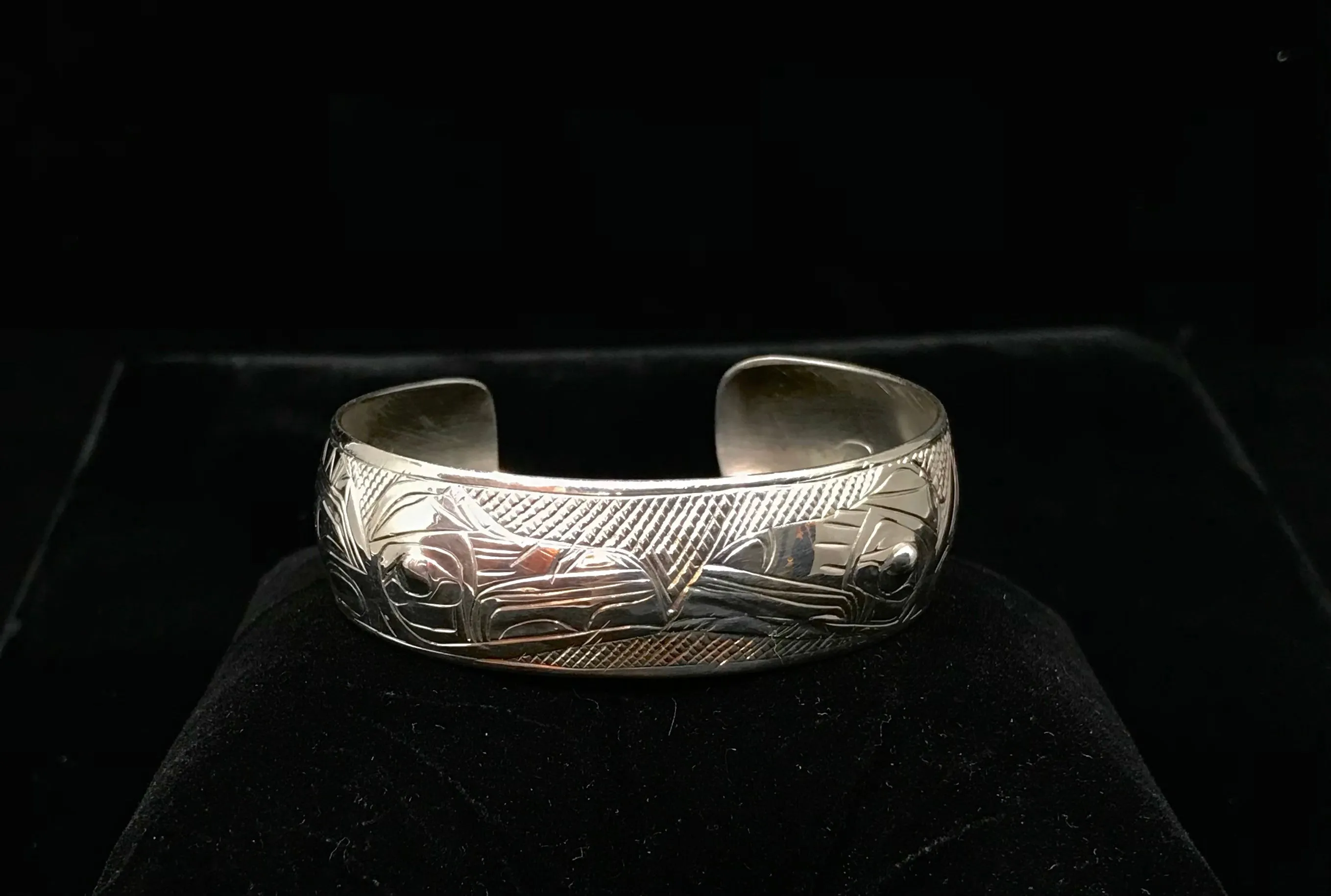 Alaska Native Hand-Carved 3/4" Silver Bracelet  Formline Design by Tlingit Artist Gene Chilton