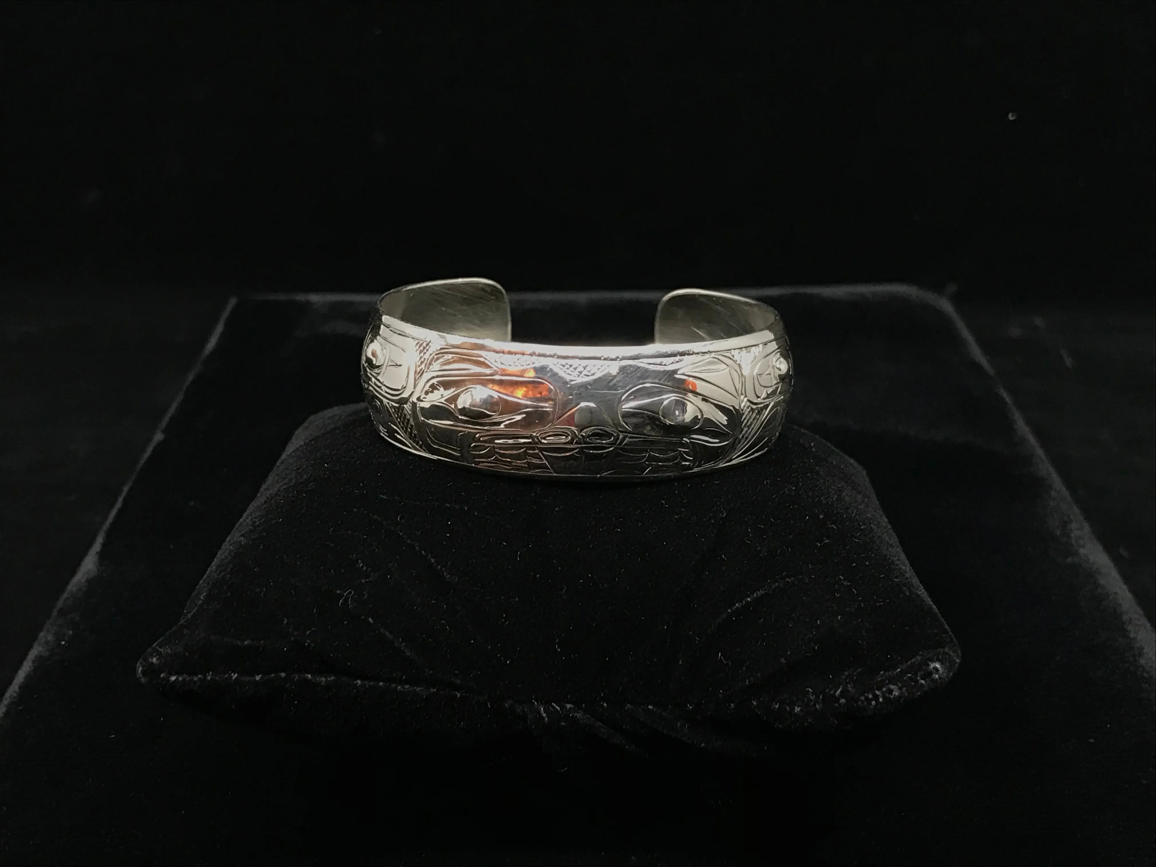 Alaska Native Hand-Carved 3/4" Silver Bracelet  Formline Design by Tlingit Artist Gene Chilton