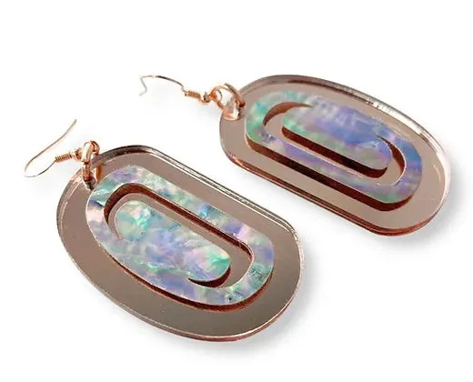 Copper Canoe Woman Earrings Abalone Ovoid