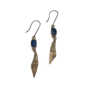 Morgan Asoyuf Earrings Gold Dangle Drop "Mouse Woman" with Abalone