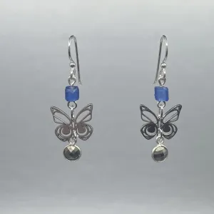 Morgan Asoyuf Earrings Mini Silver Butterfly with Trade Beads & Pyrite