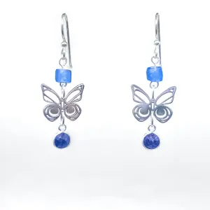 Morgan Asoyuf Earrings Mini Silver Butterfly with Trade Beads & Sapphire