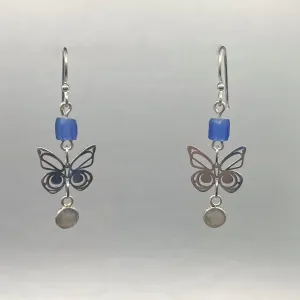 Morgan Asoyuf Earrings Mini Silver Butterfly with Trade Beads & Smoky Quartz
