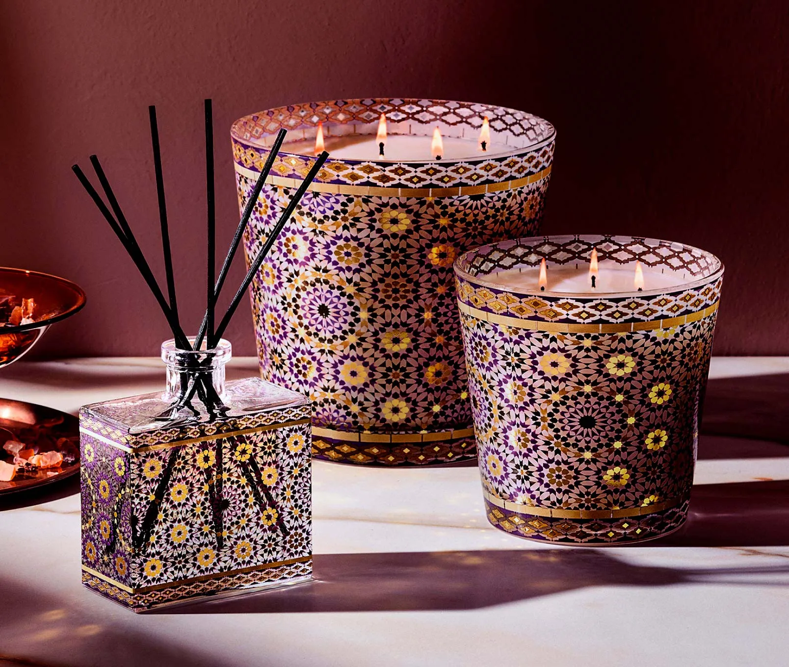 Moroccan Amber Decorative 3-Wick Candle Nest New York