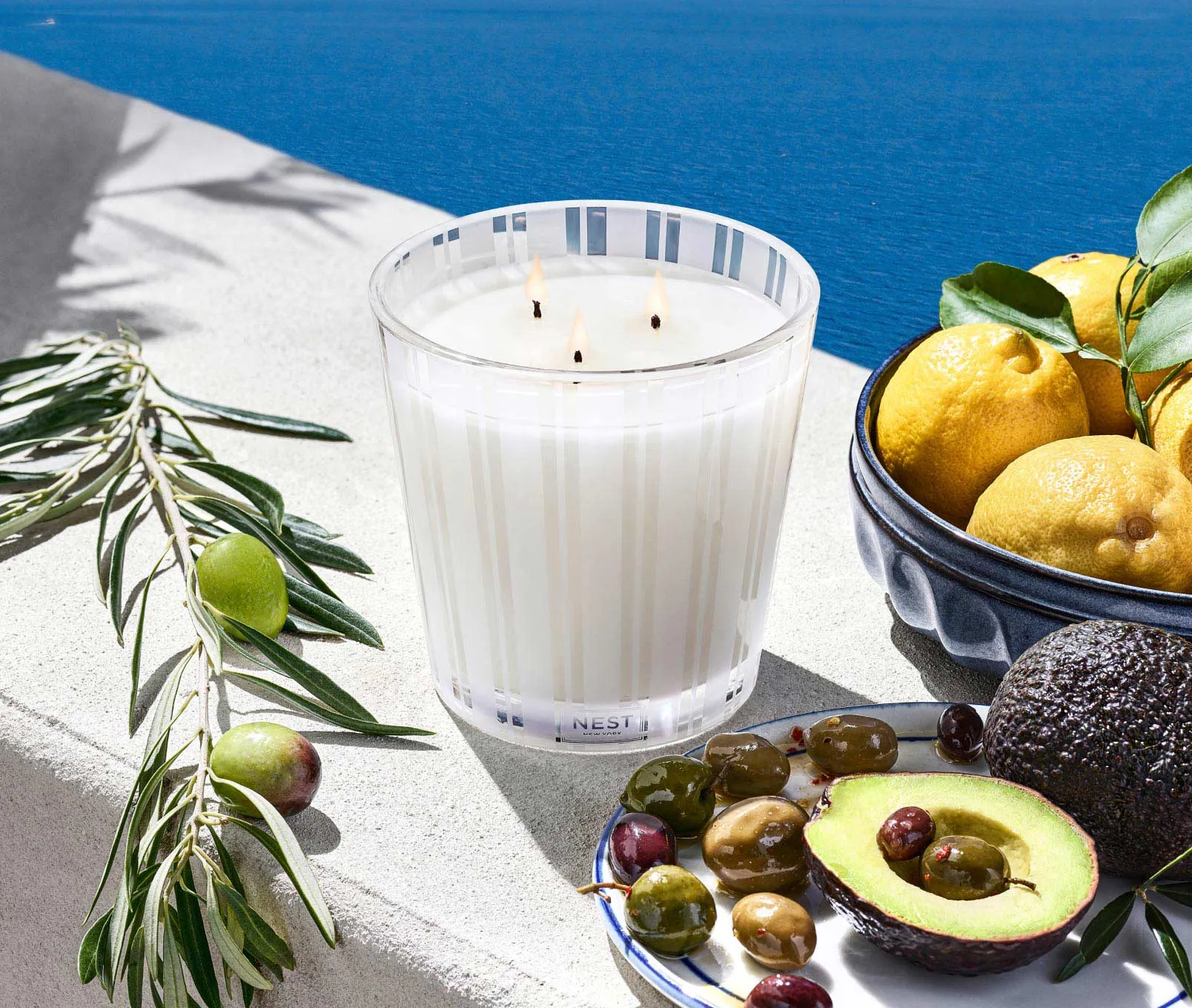 Santorini Olive & Citron 3-Wick Candle Nest New York