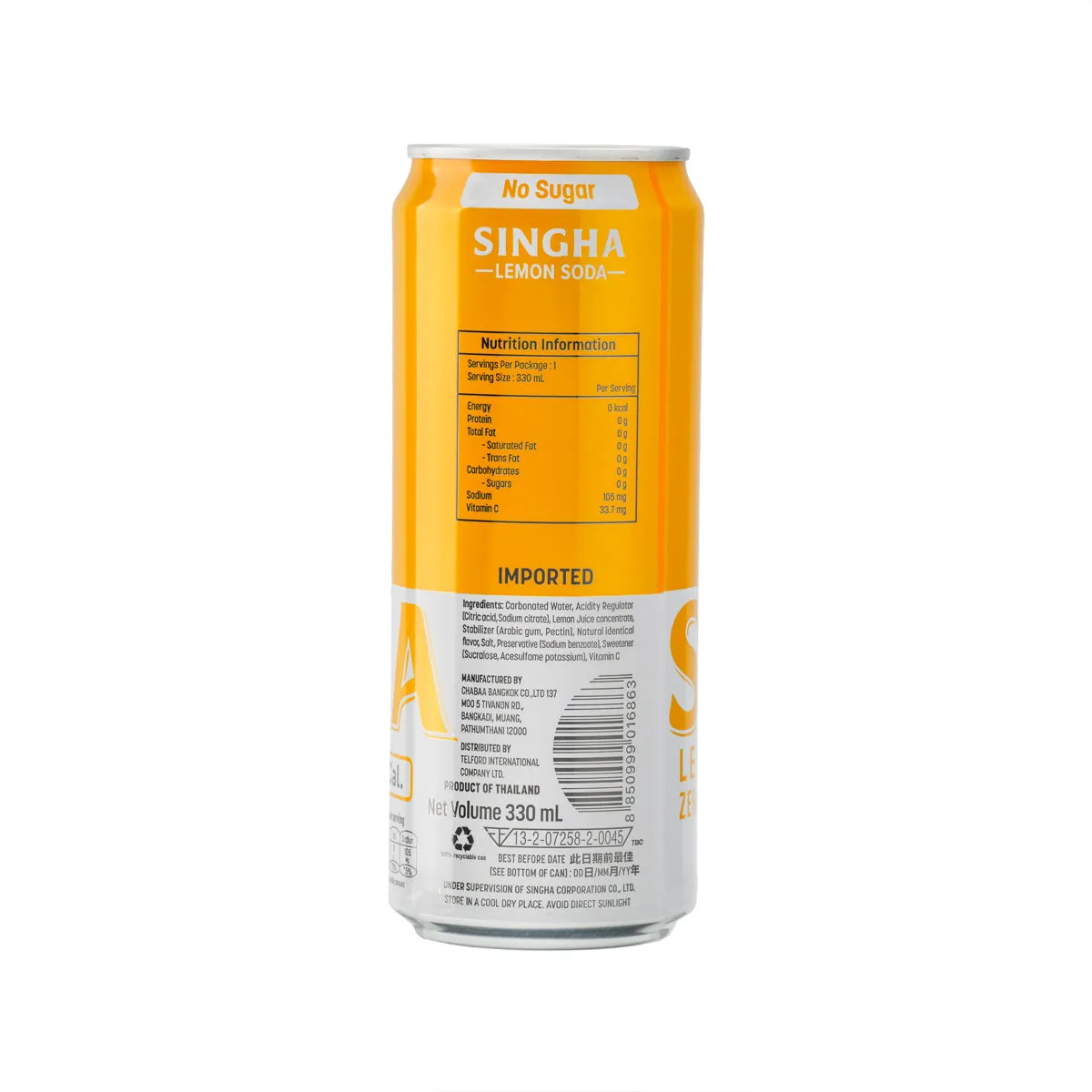 SINGHA Lemon Soda - Zero Sugar [Can]  (330mL)